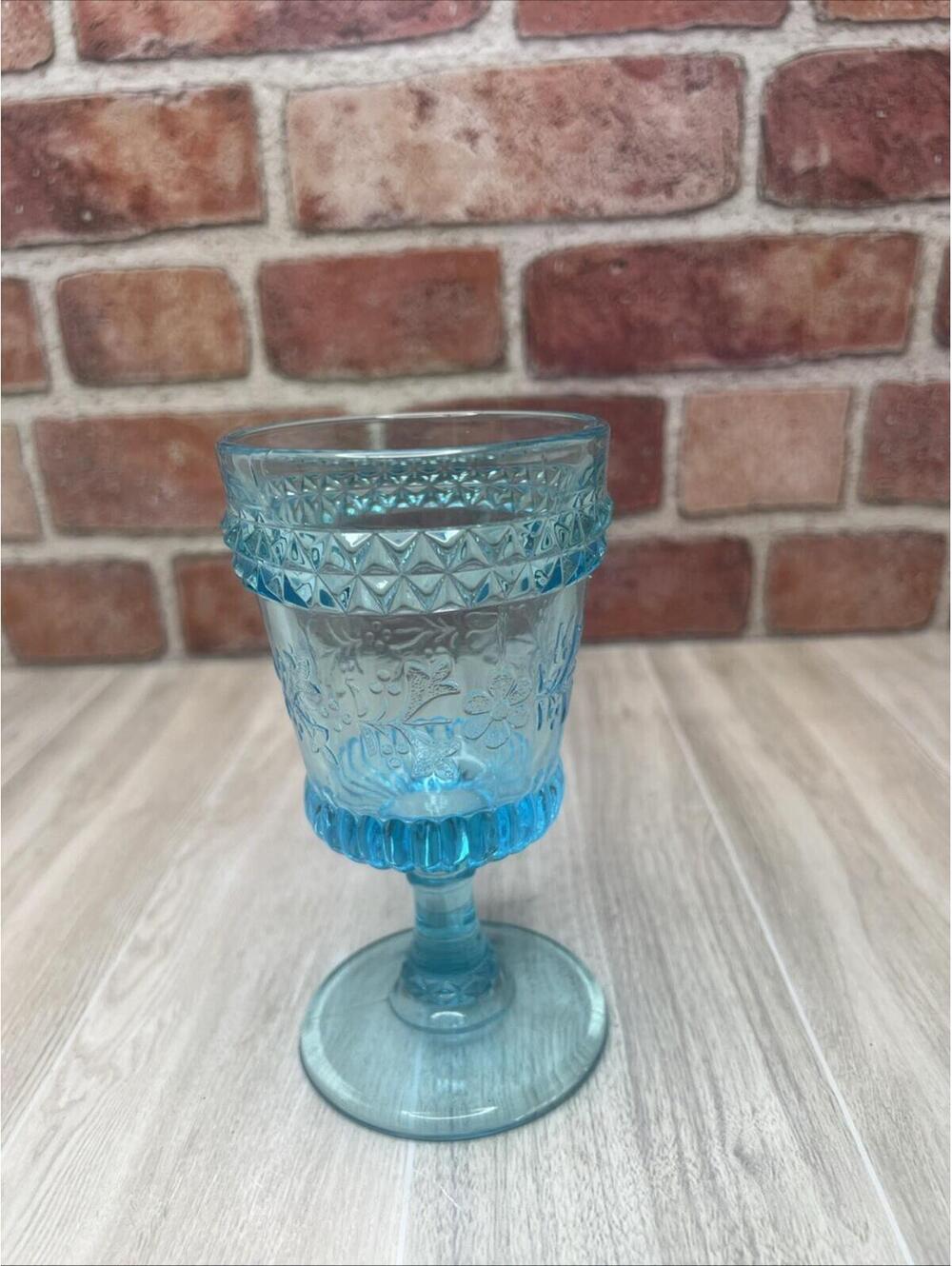 L G Wright WILDFLOWER BLUE 6” Water Goblet: EUC